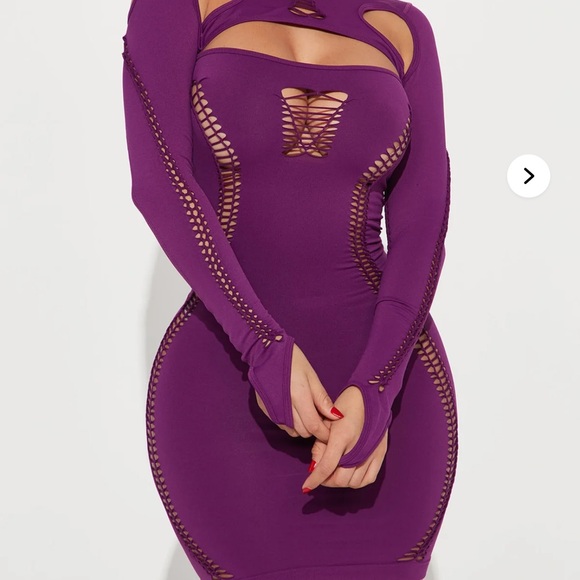 Fashion Nova Purple Cutout Long Sleeve Bodycon Dress - Picture 2 of 5